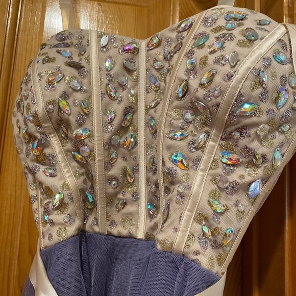 Short light purple sequined strapless dress size 7 by Nights by Teeze Me - Picture 2 of 7